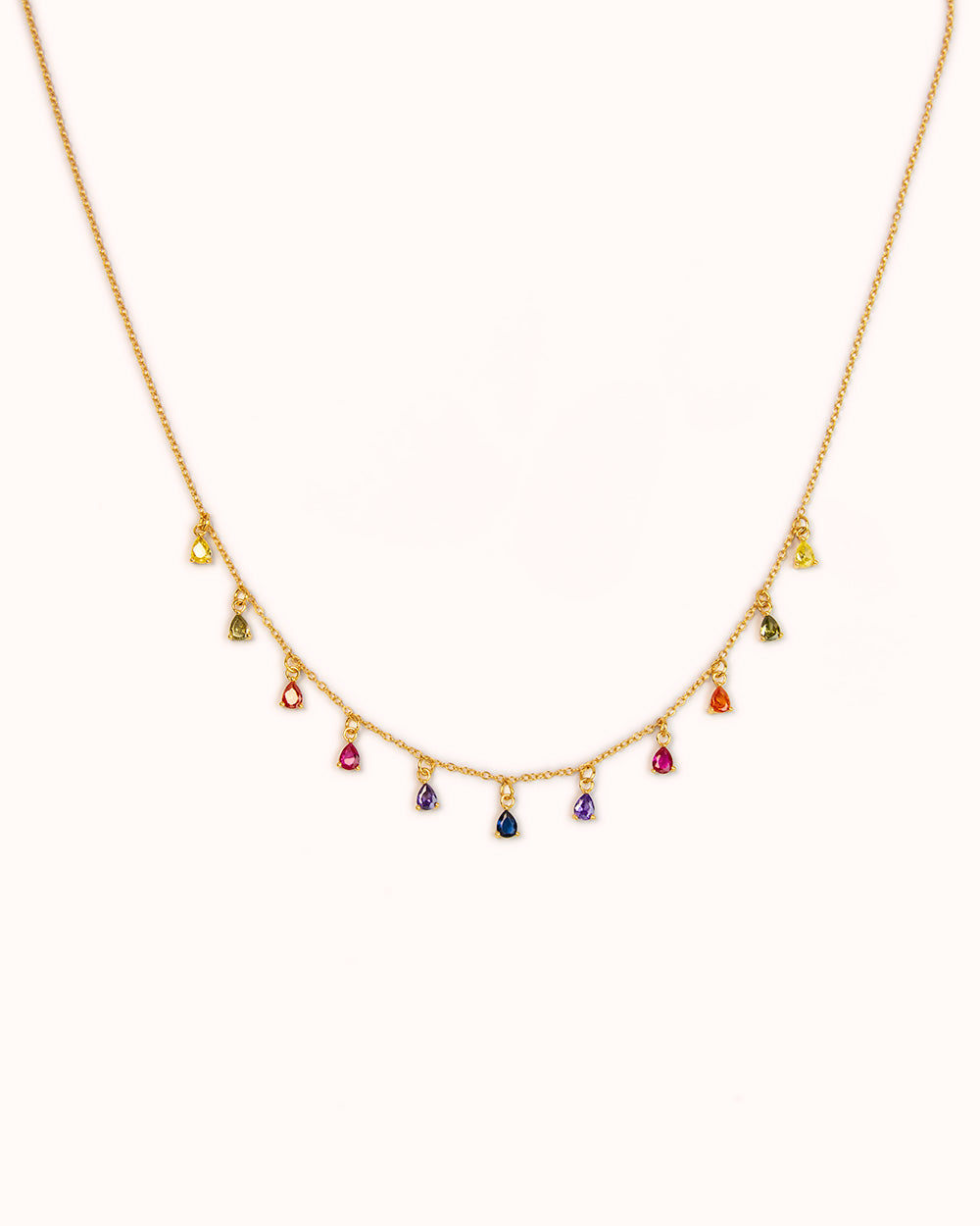 Rainbow Drop Gemstone Charm Necklace