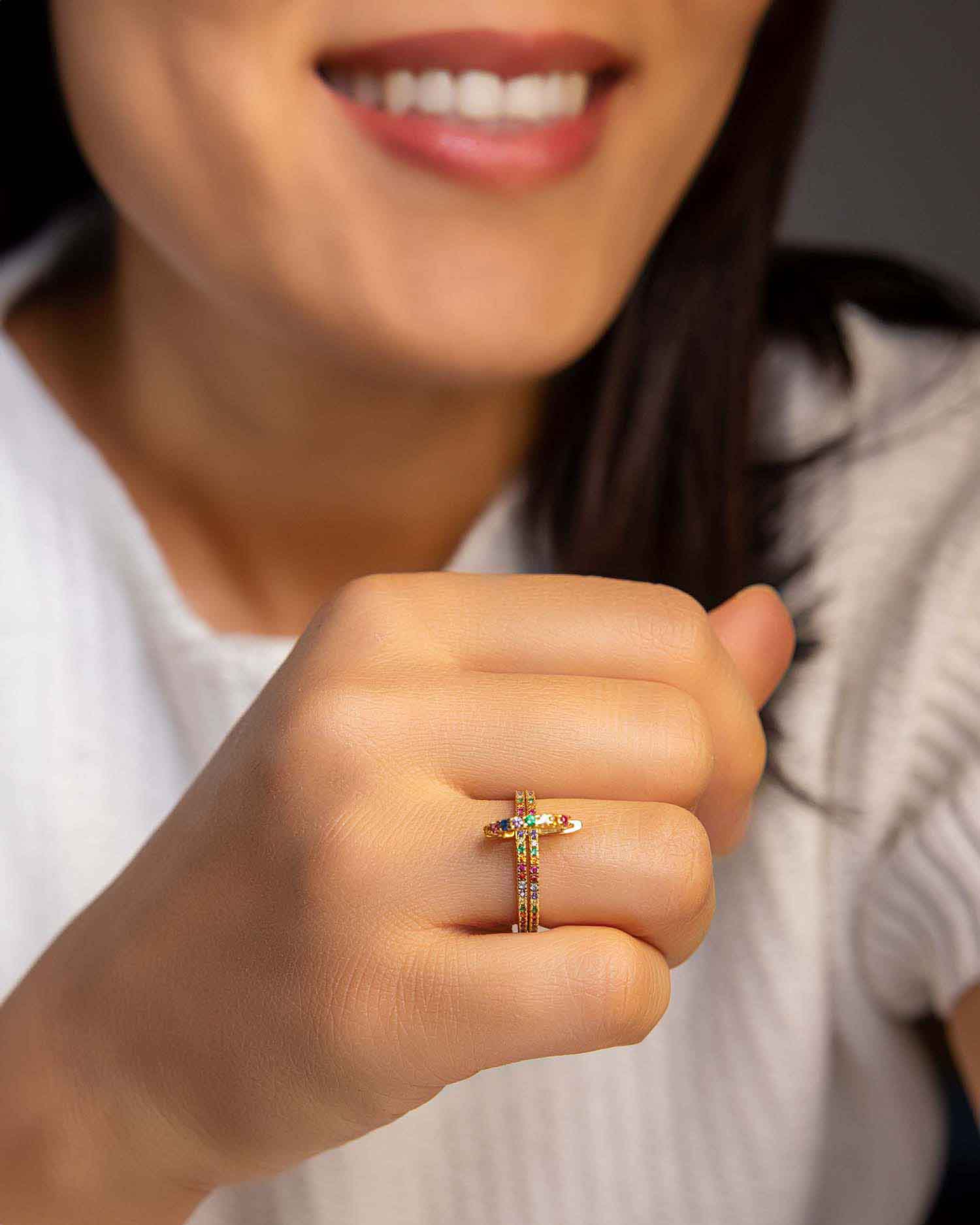 Rainbow Gemstone Loop Ring